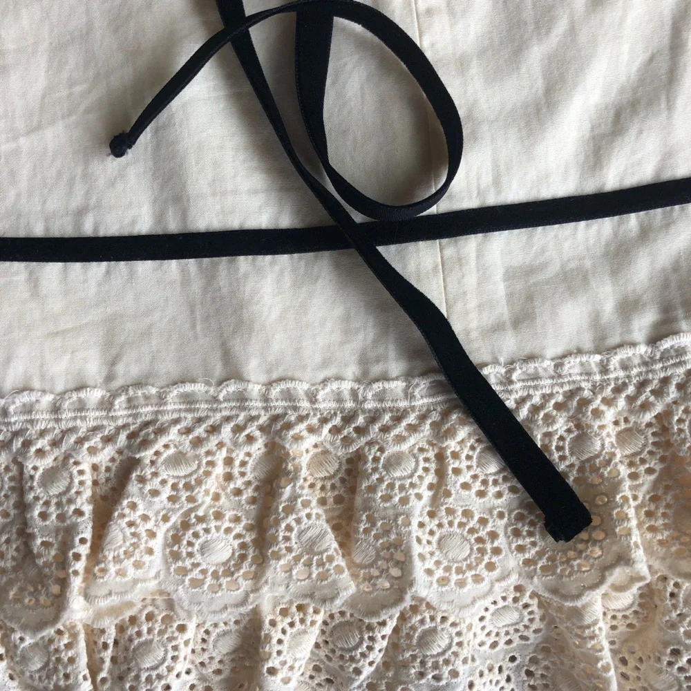 J. Crew Cream Midi Cotton Skirt Lace Ruffle and Velvet Trim Details 2006 - Picture 3 of 8